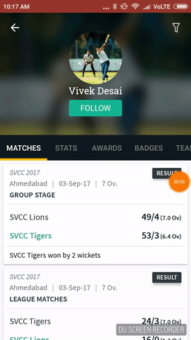 Player profile on CricHeroes